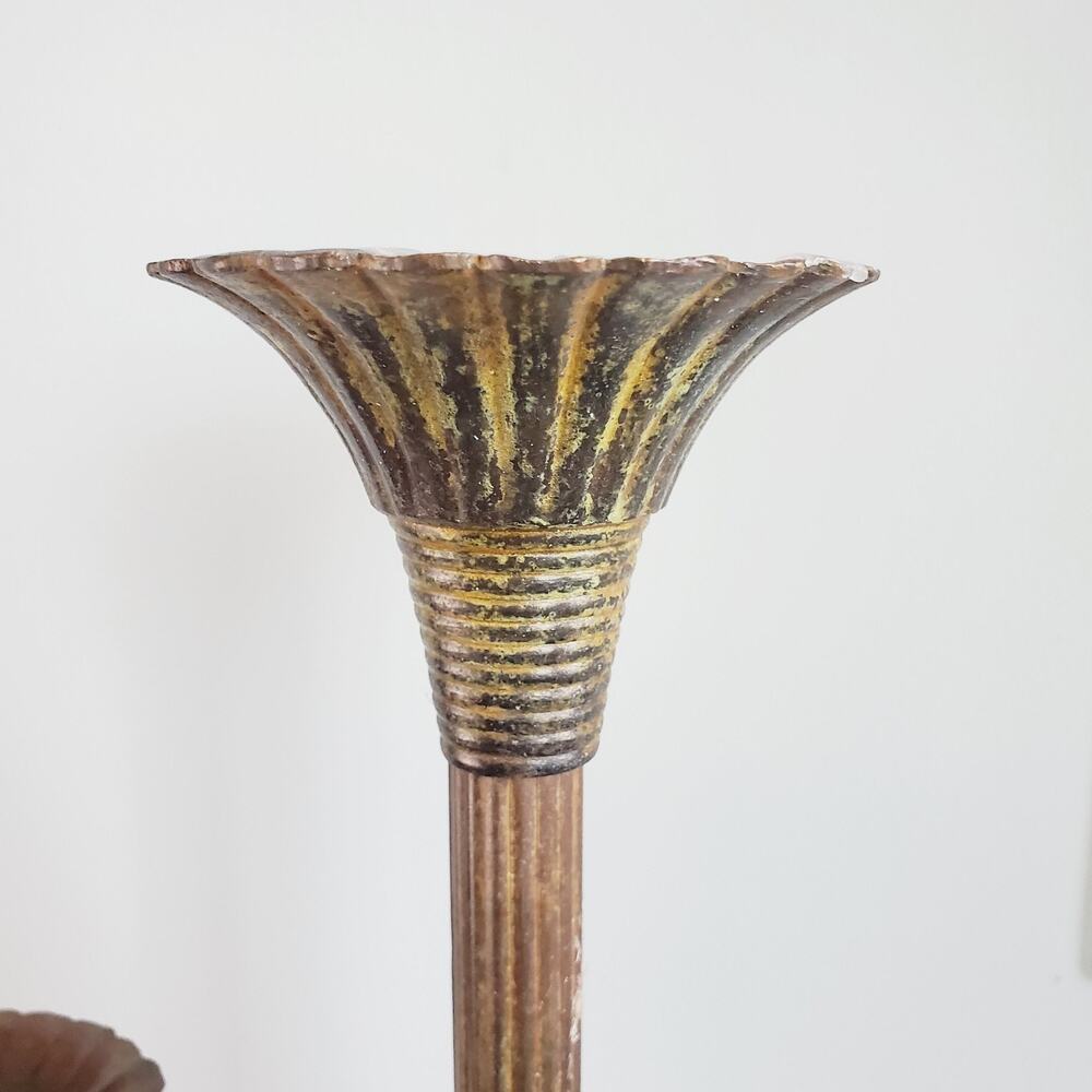 Vintage 80s Large Candle Holders Set X Two Antique Bronze Patina 19" & 13" Decor - Picture 3 of 11